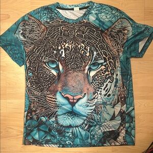 Teal Graphic Leopard Print Men's Shirt